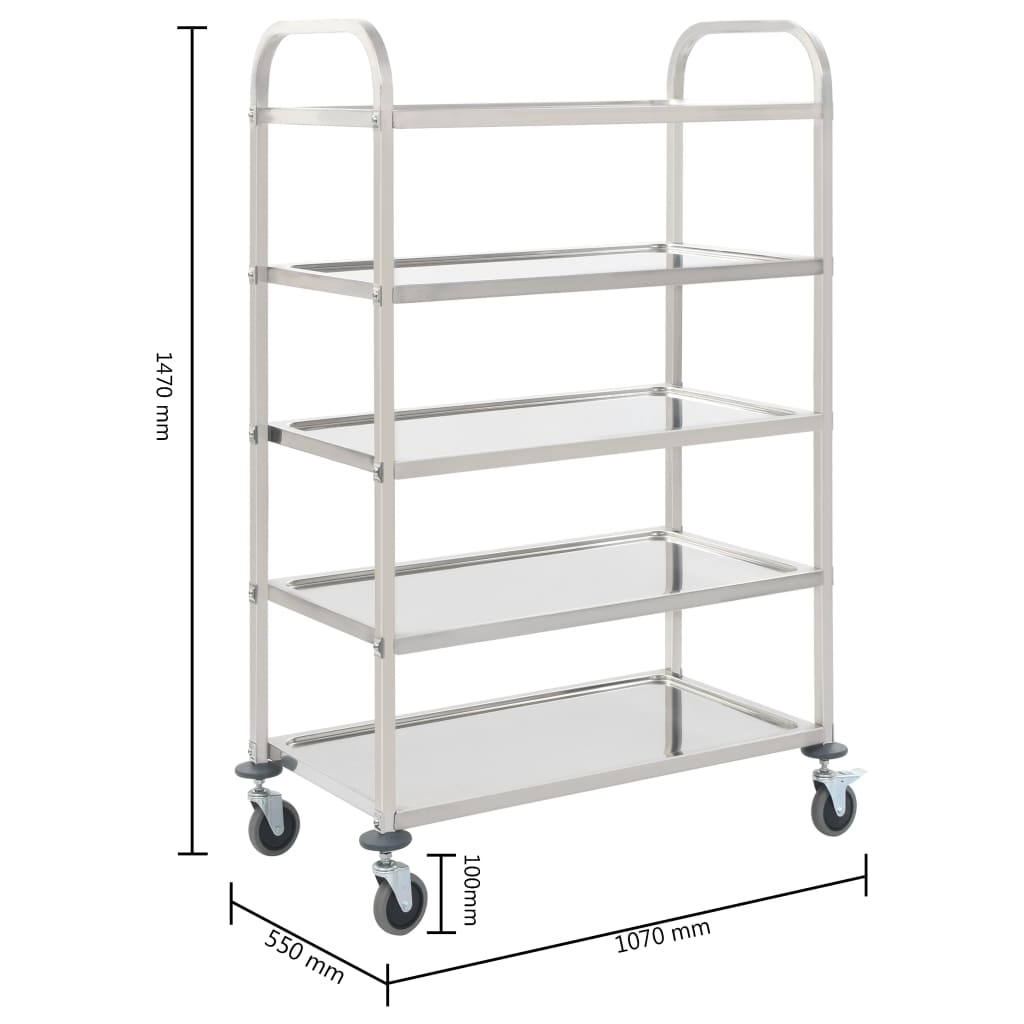 vidaXL 5-Stufiger Servierwagen 107 x 55 x 147 cm Edelstahl