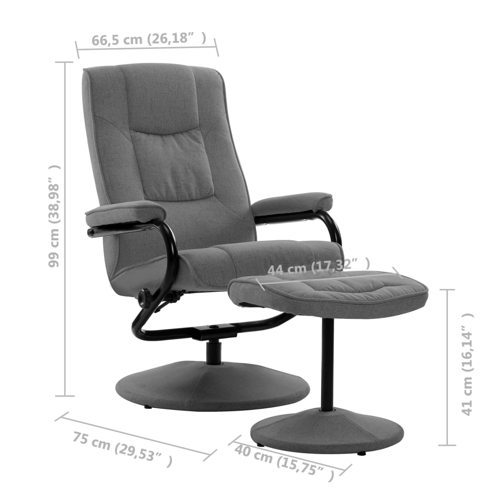 vidaXL Relaxsessel mit Fußhocker Hellgrau Stoff