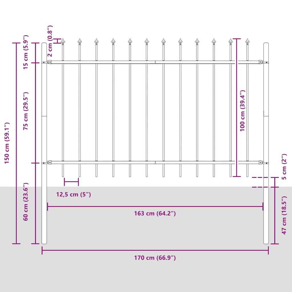 vidaXL Gartenzaun mit Speerspitze Stahl 181 x 100 cm Schwarz