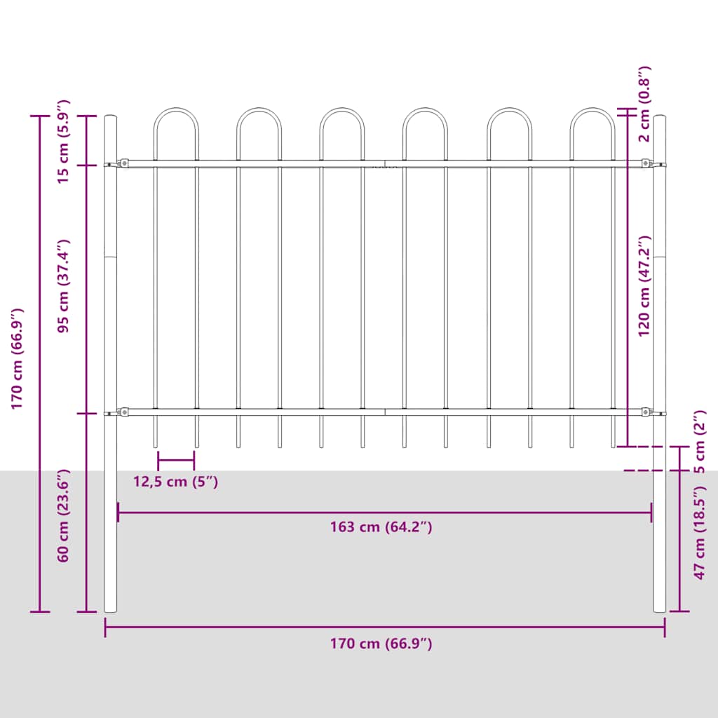 vidaXL Gartenzaun mit Rundbogen Stahl 181 x 120 cm Schwarz