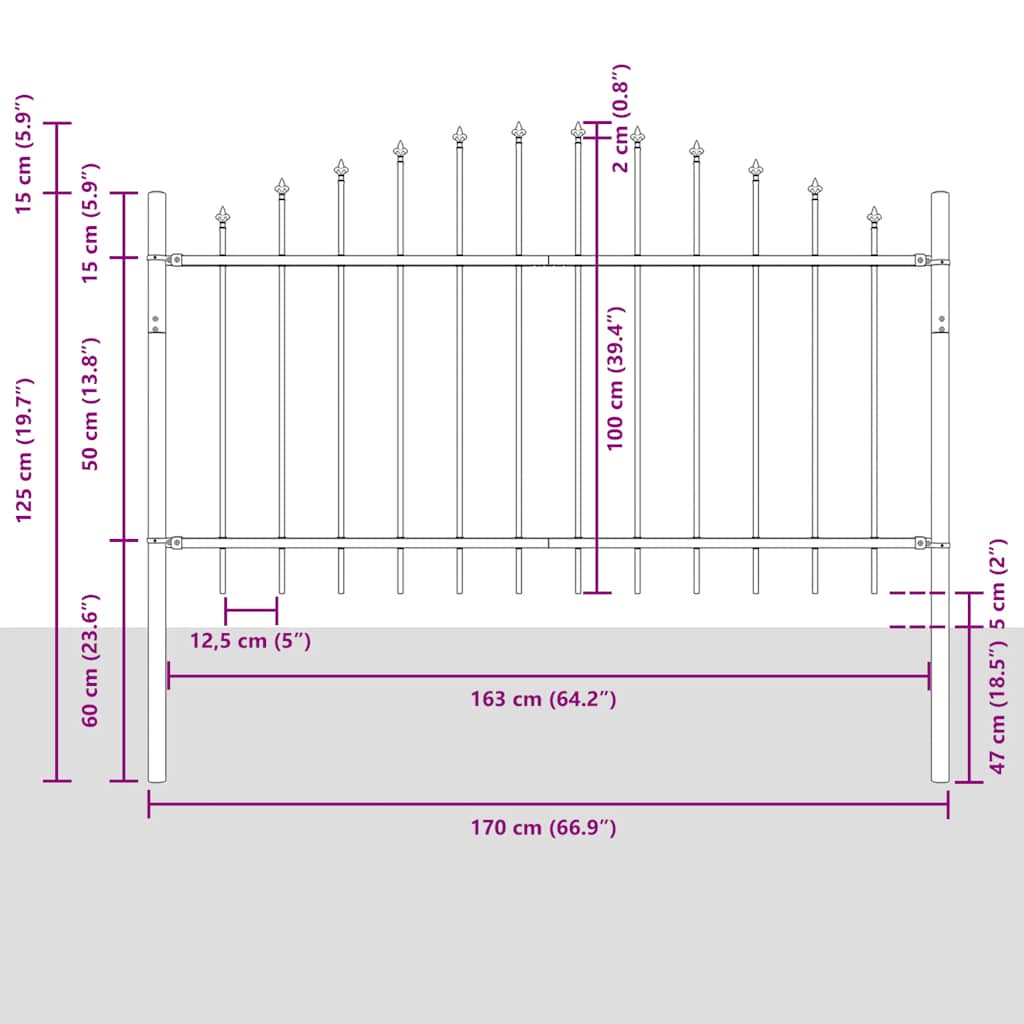vidaXL Gartenzaun mit Speerspitze Stahl 181 x 100 cm Schwarz