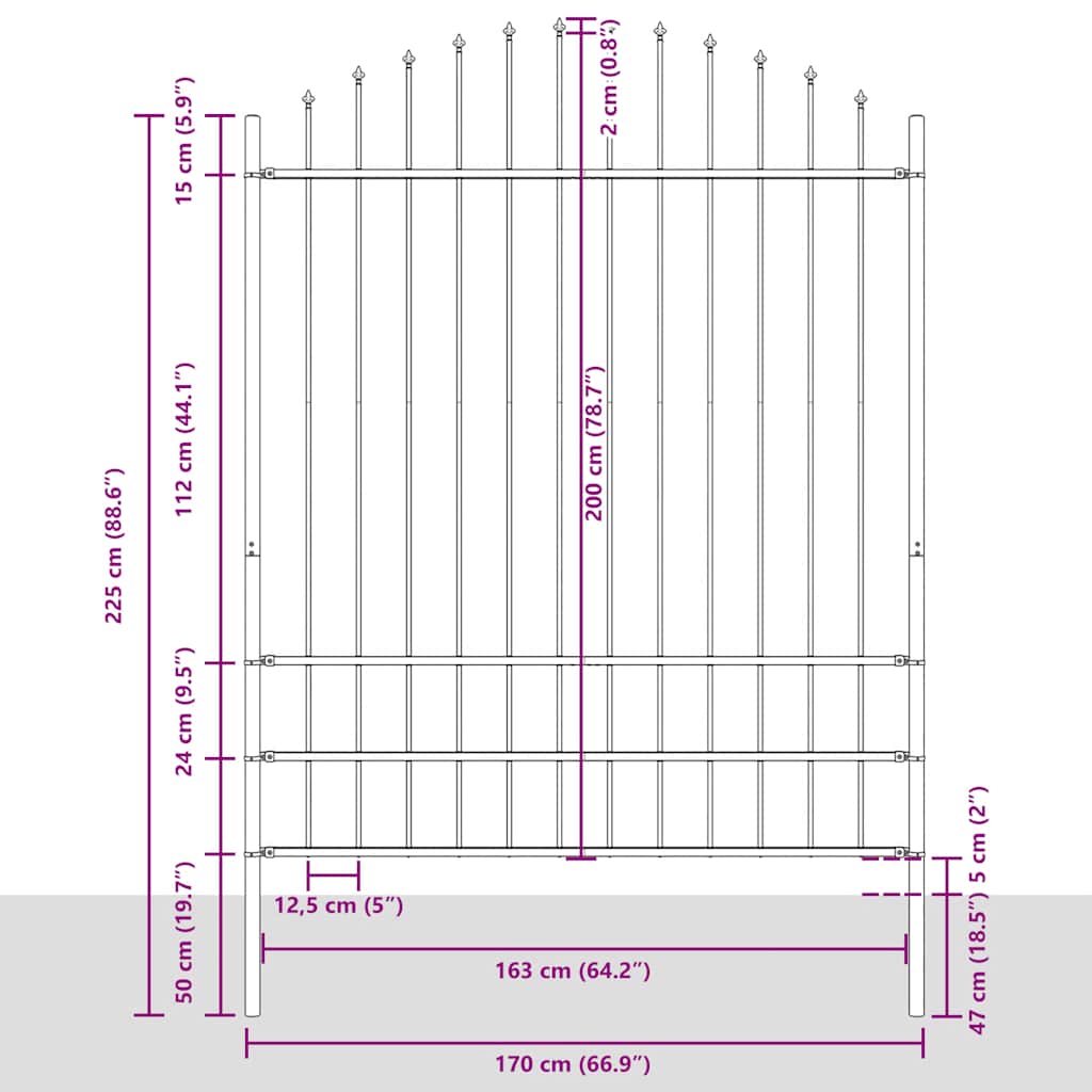vidaXL Gartenzaun mit Speerspitze Stahl 181 x 200 cm Schwarz