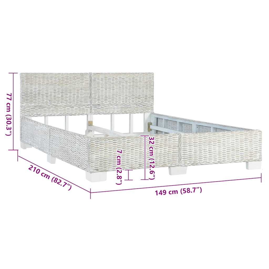 Bettgestell Grau Natur Rattan 140 x 200 cm