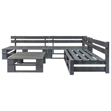 vidaXL Salon de jardin 4 pcs avec coussins Bois de palette Gris