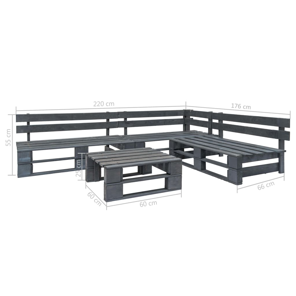 vidaXL Salon de jardin 4 pcs avec coussins Bois de palette Gris