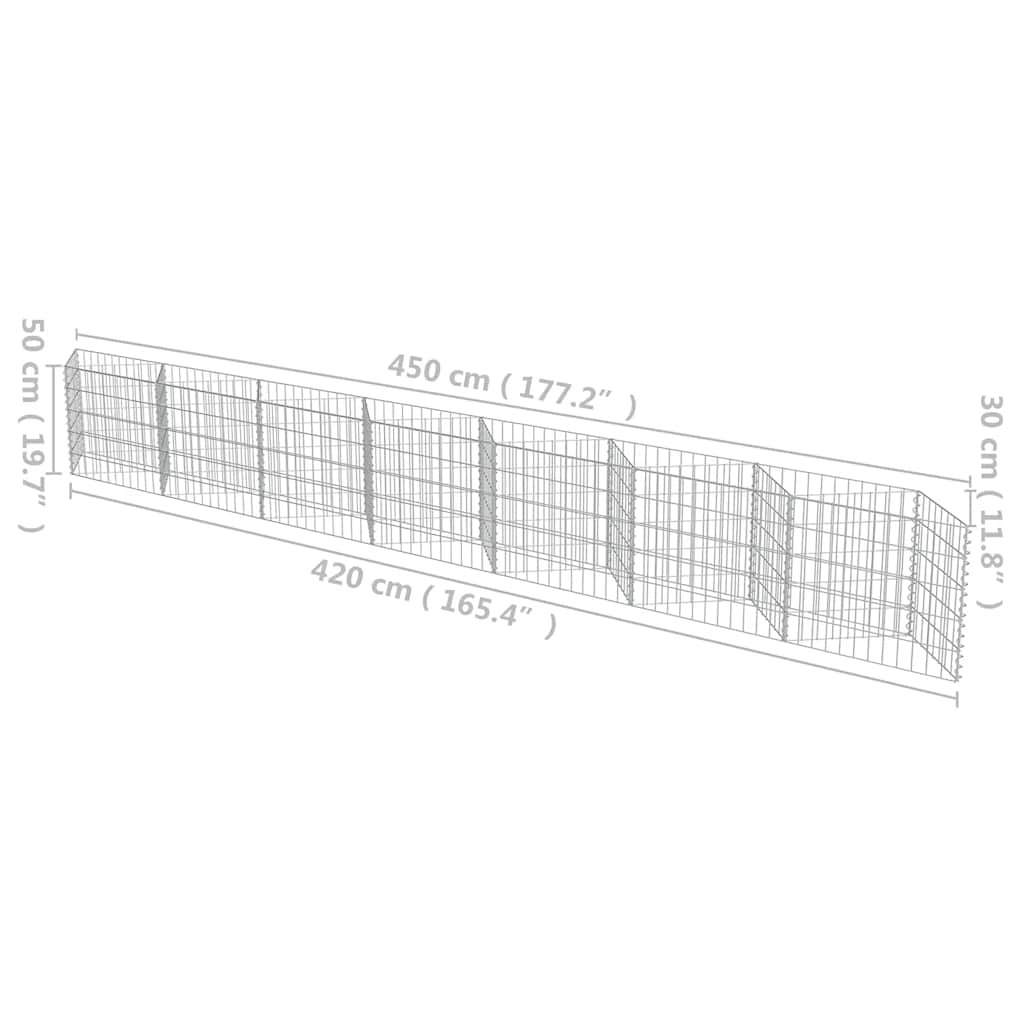 vidaXL Mur de gabions en acier galvanisé 450x30x50 cm