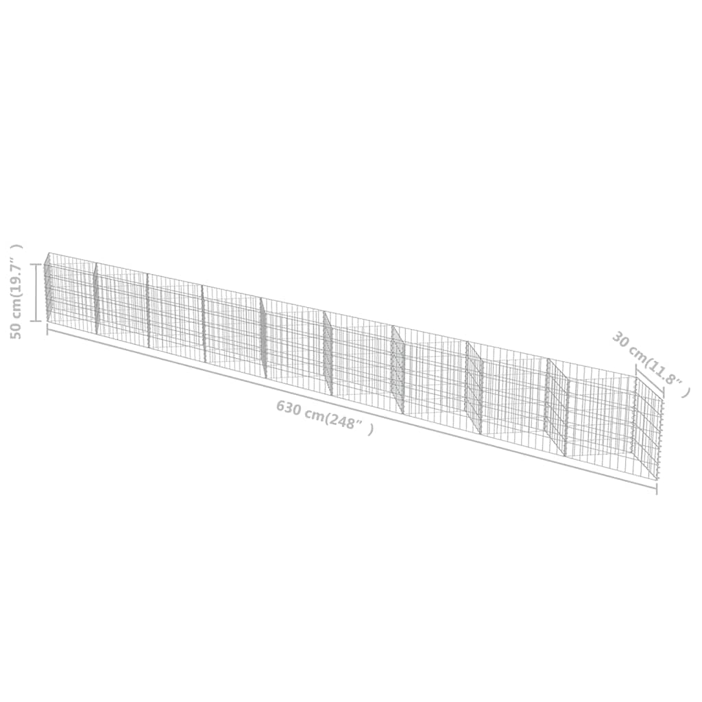 vidaXL Mur de gabions en acier galvanisé 630×30×50 cm