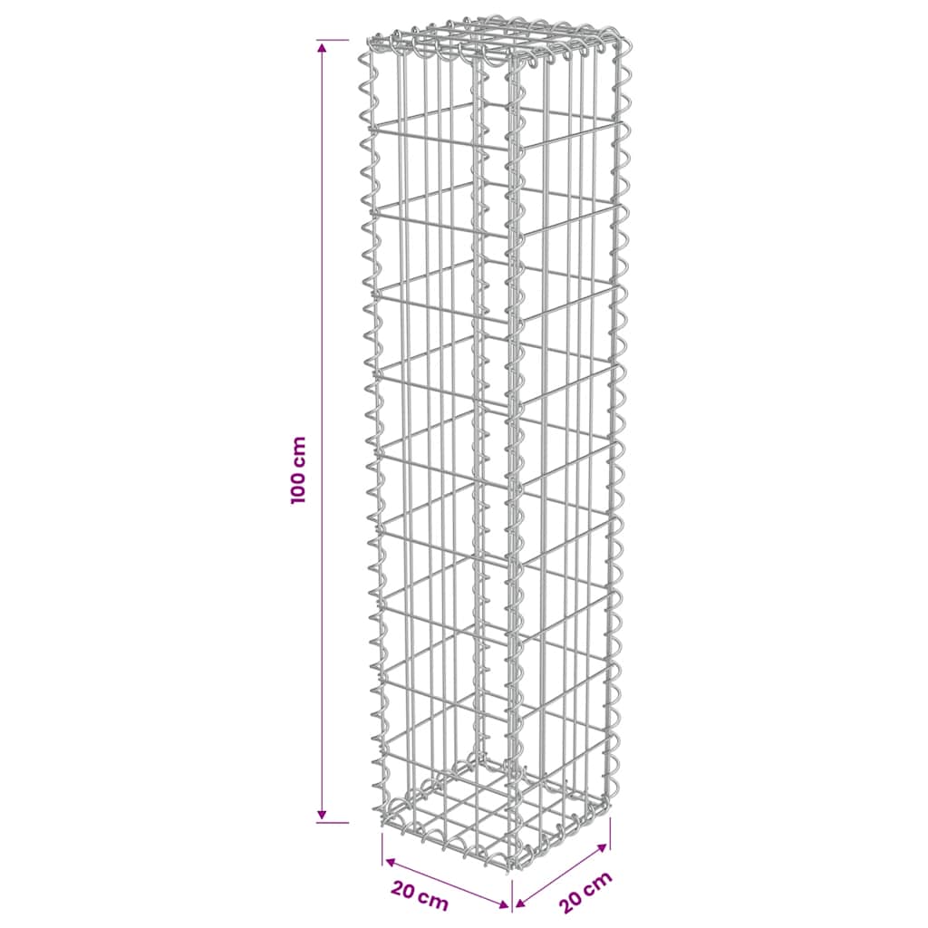 vidaXL Mur de gabion avec couvercle Acier galvanisé 20 × 20 × 100 cm