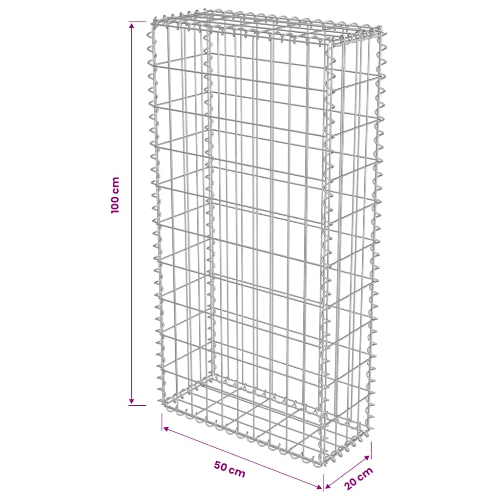 vidaXL Gabionenwand mit Abdeckung Verzinkter Stahl 50×20×100 cm