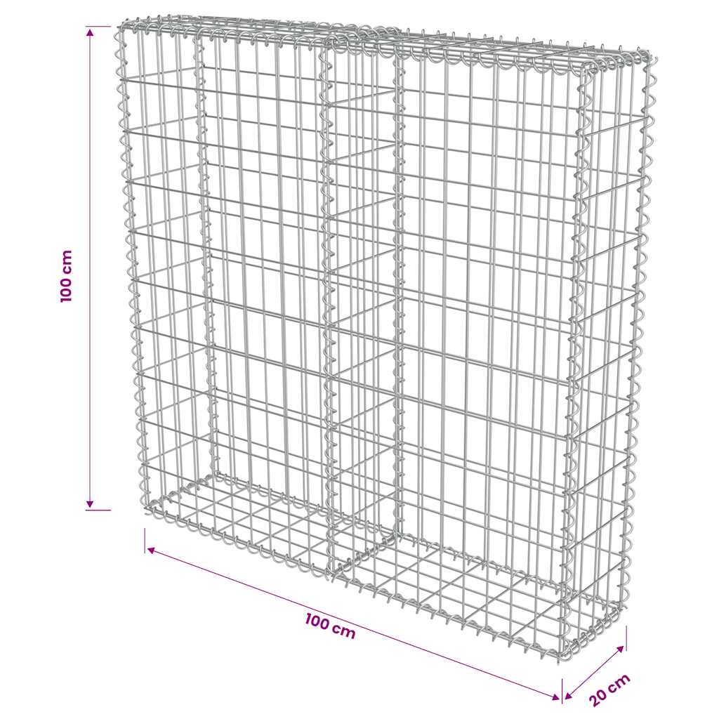 vidaXL Mur de gabions avec couvercle Acier galvanisé 100 x 20 x 100 cm
