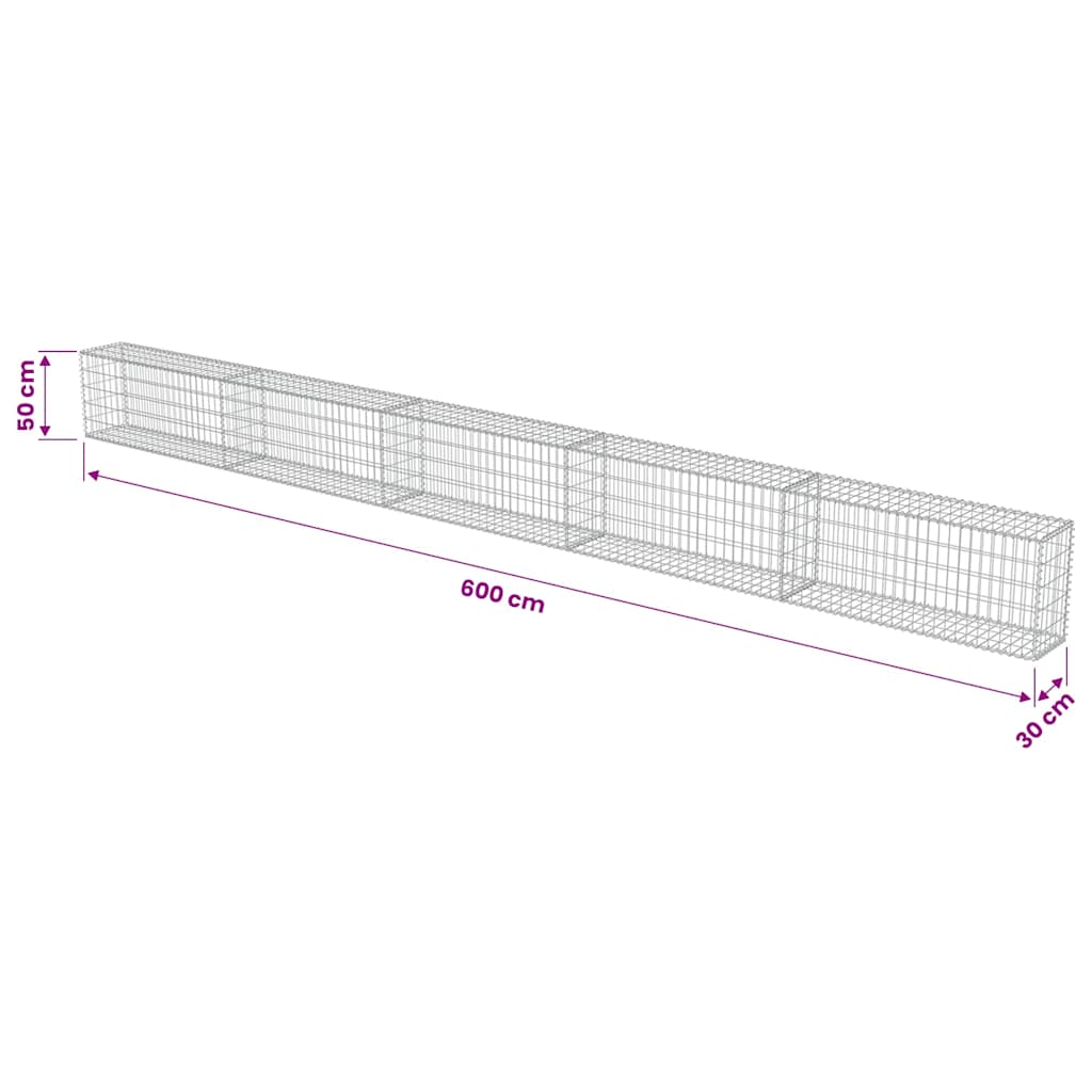 vidaXL Mur de gabions avec couvercle Acier galvanisé 600×30×50 cm