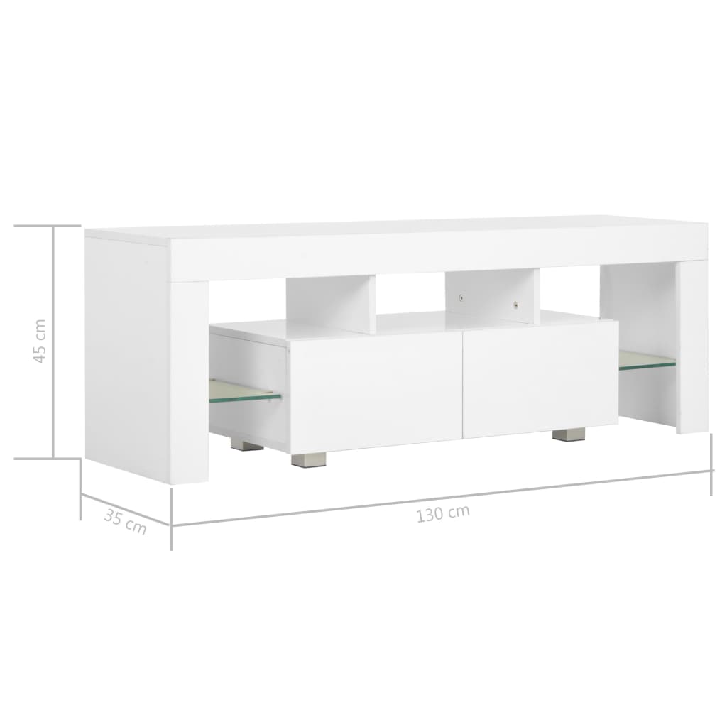 vidaXL Meuble TV avec lumières LED Blanc brillant 130x35x45 cm