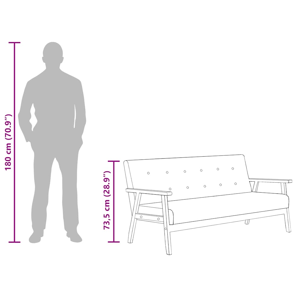 vidaXL Sofa 3-Sitzer Schwarz Kunstleder