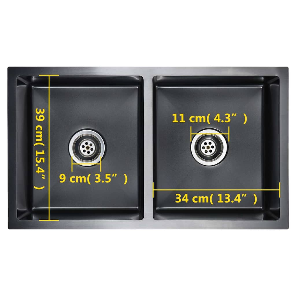 Handgefertigte Küchenspüle Schwarz Edelstahl