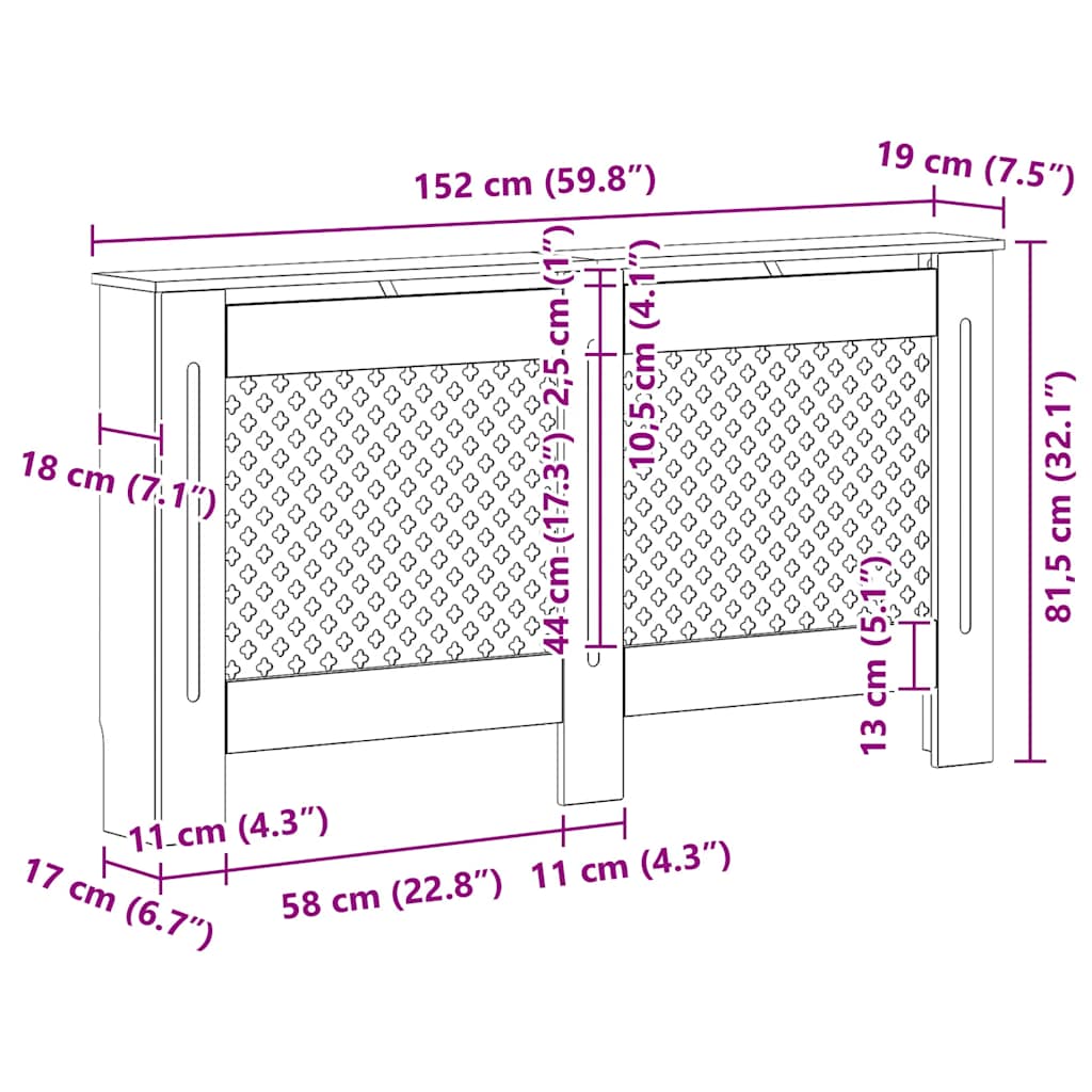 Heizkörperabdeckung Weiß 152x19x81,5 cm MDF