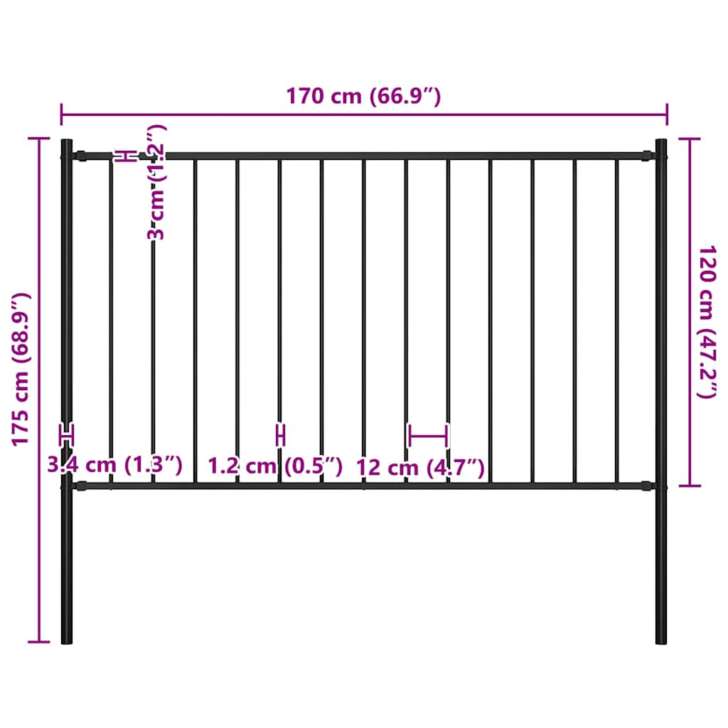 vidaXL Zaunfeld mit Pfosten Pulverbeschichteter Stahl 1,7 x 1,25 m