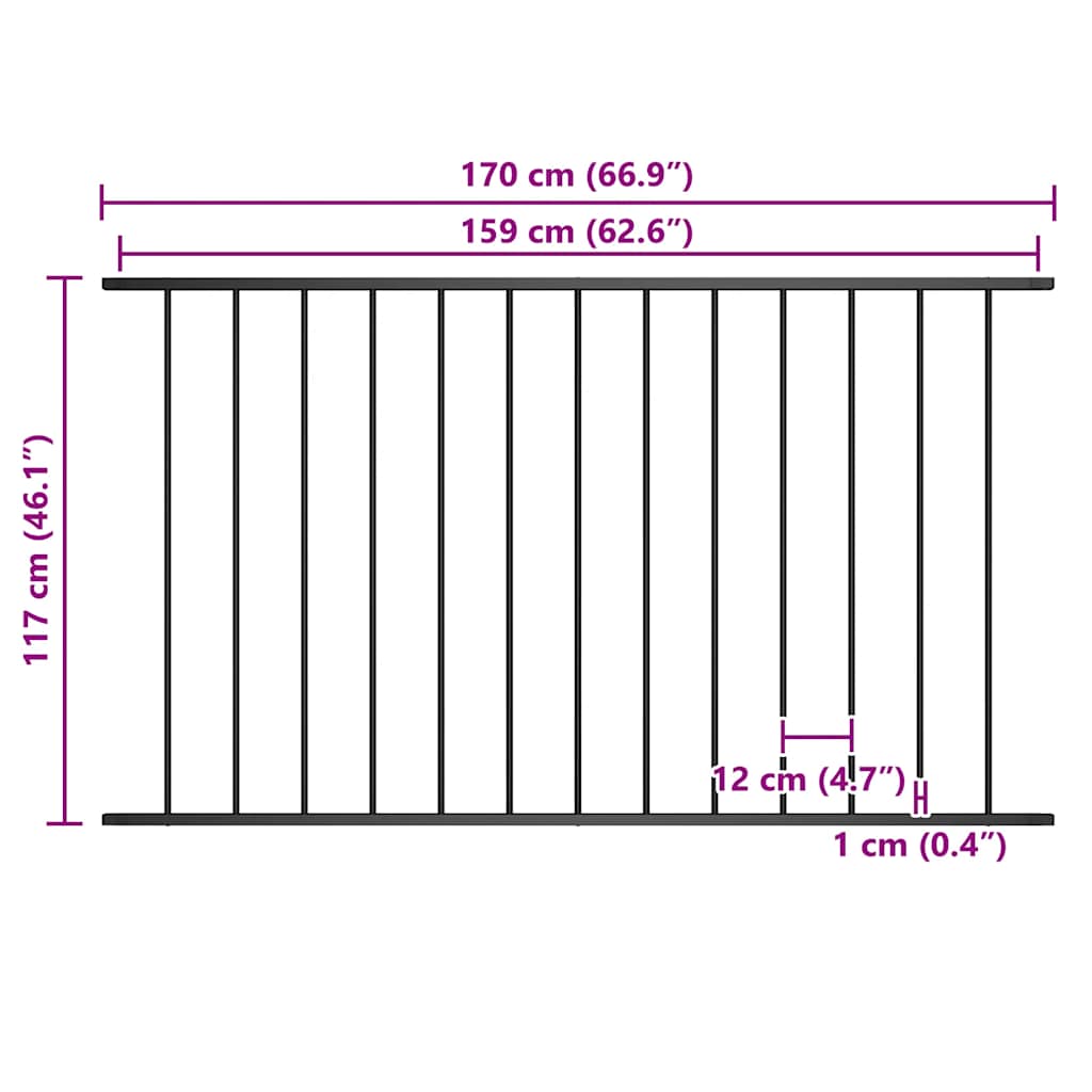 vidaXL Zaunelement Pulverbeschichteter Stahl 1,63x1,25 m Schwarz