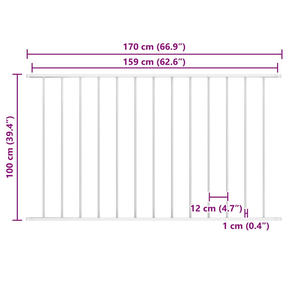 vidaXL Zaunelement Pulverbeschichteter Stahl 1,63x1 m Weiß