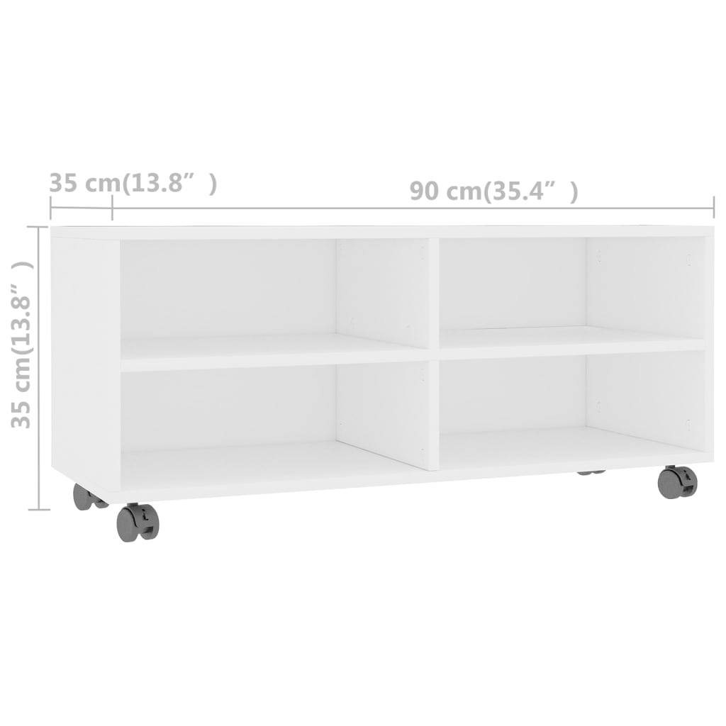 vidaXL Meuble TV à roulettes blanc 90x35x35 cm Aggloméré