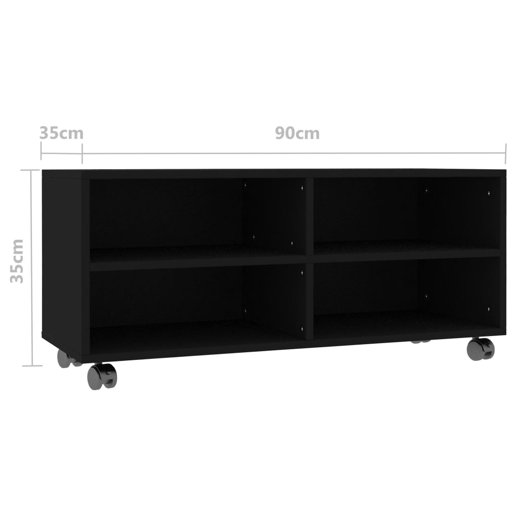 vidaXL Meuble TV à roulettes noir 90x35x35 cm Aggloméré