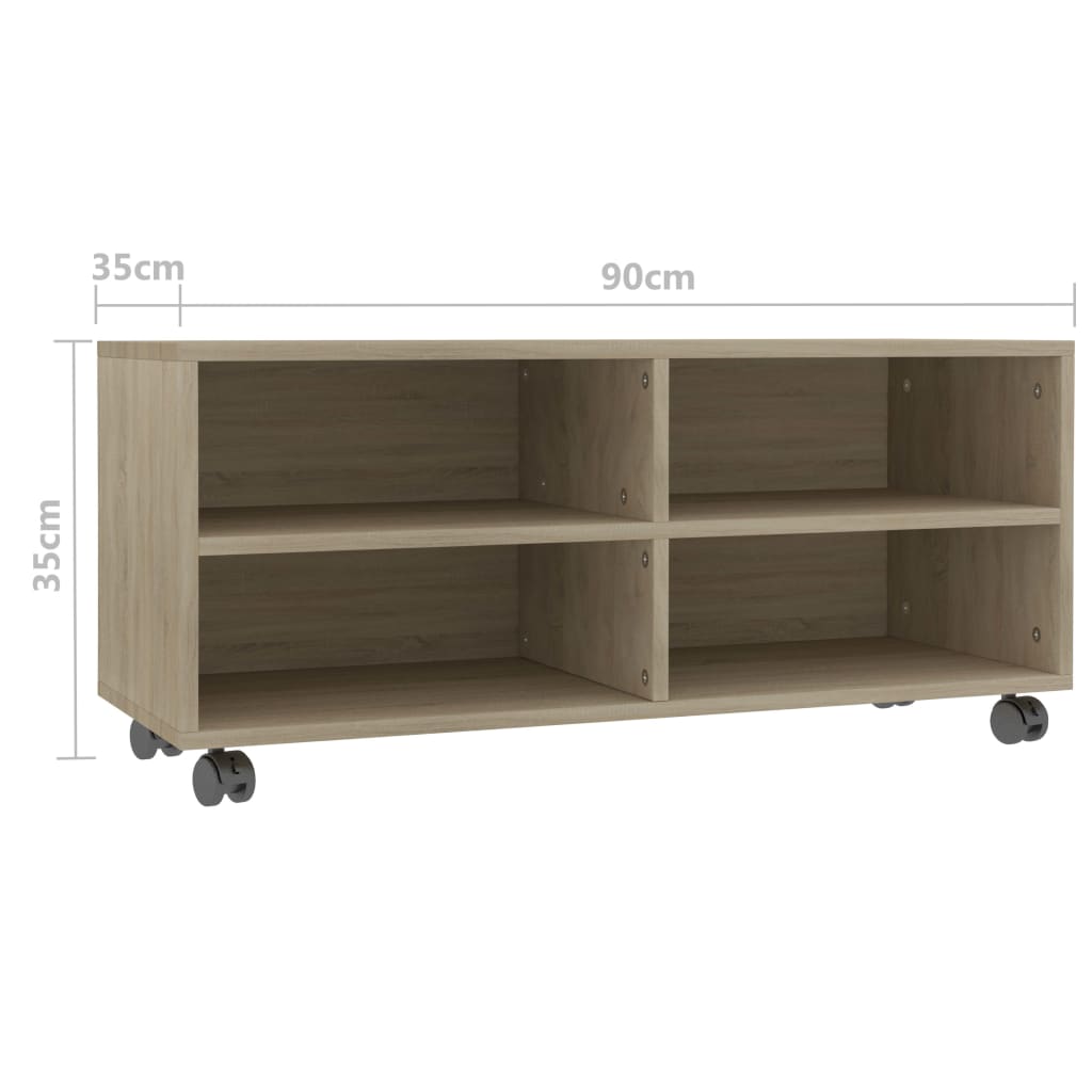 vidaXL Meuble TV à roulettes chêne Sonoma 90x35x35 cm Aggloméré