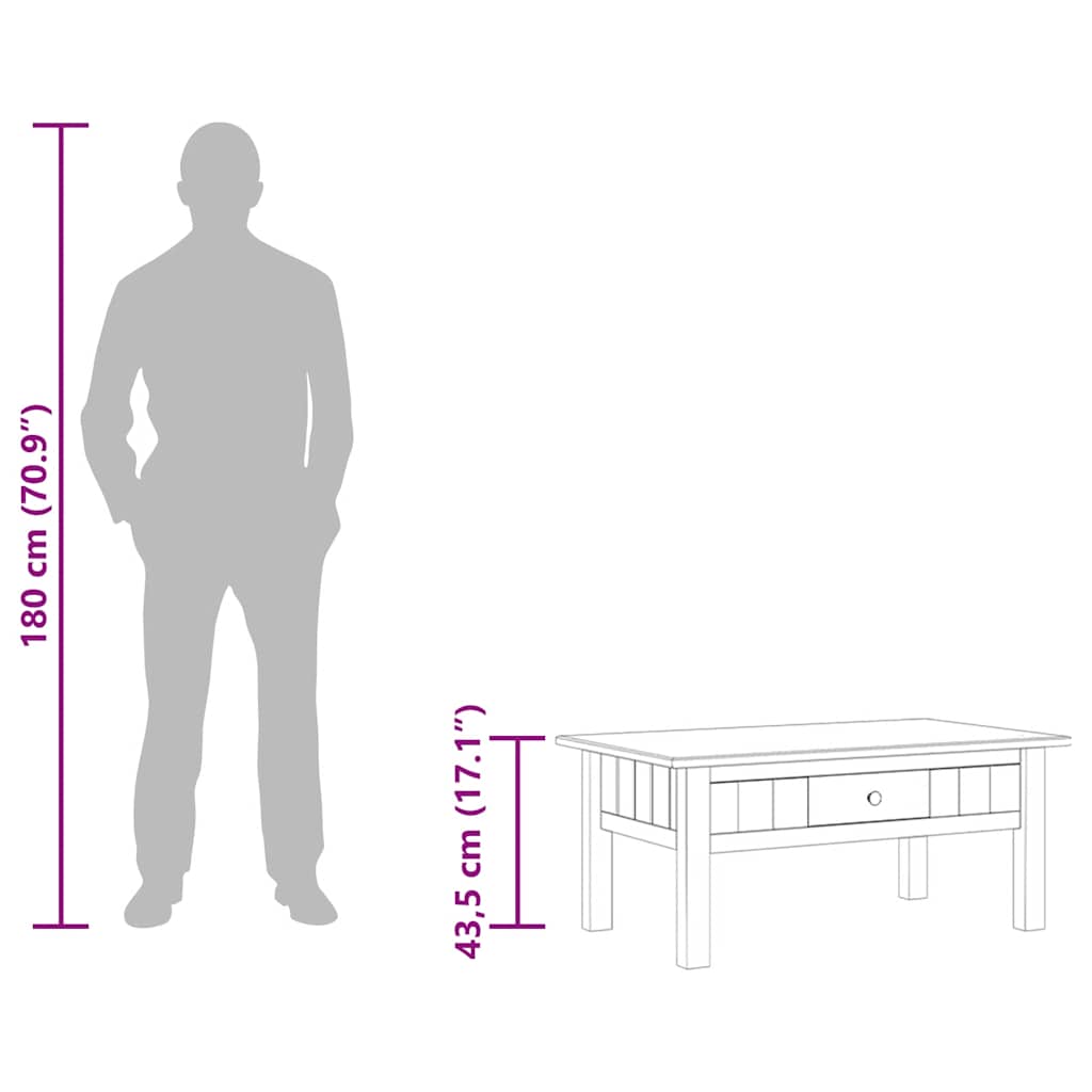 Couchtisch Grau 100x60x43,5 cm Massivholz Panama-Kiefer