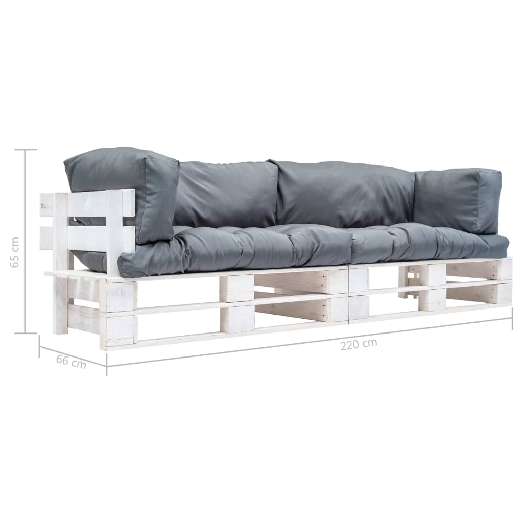 vidaXL 2-tlg. Garten-Palettensofa-Set Kissen in Grau Kiefernholz