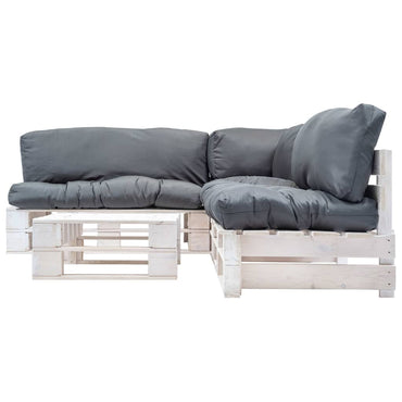 vidaXL 4-tlg. Paletten-Lounge-Set mit Kissen in Grau Holz
