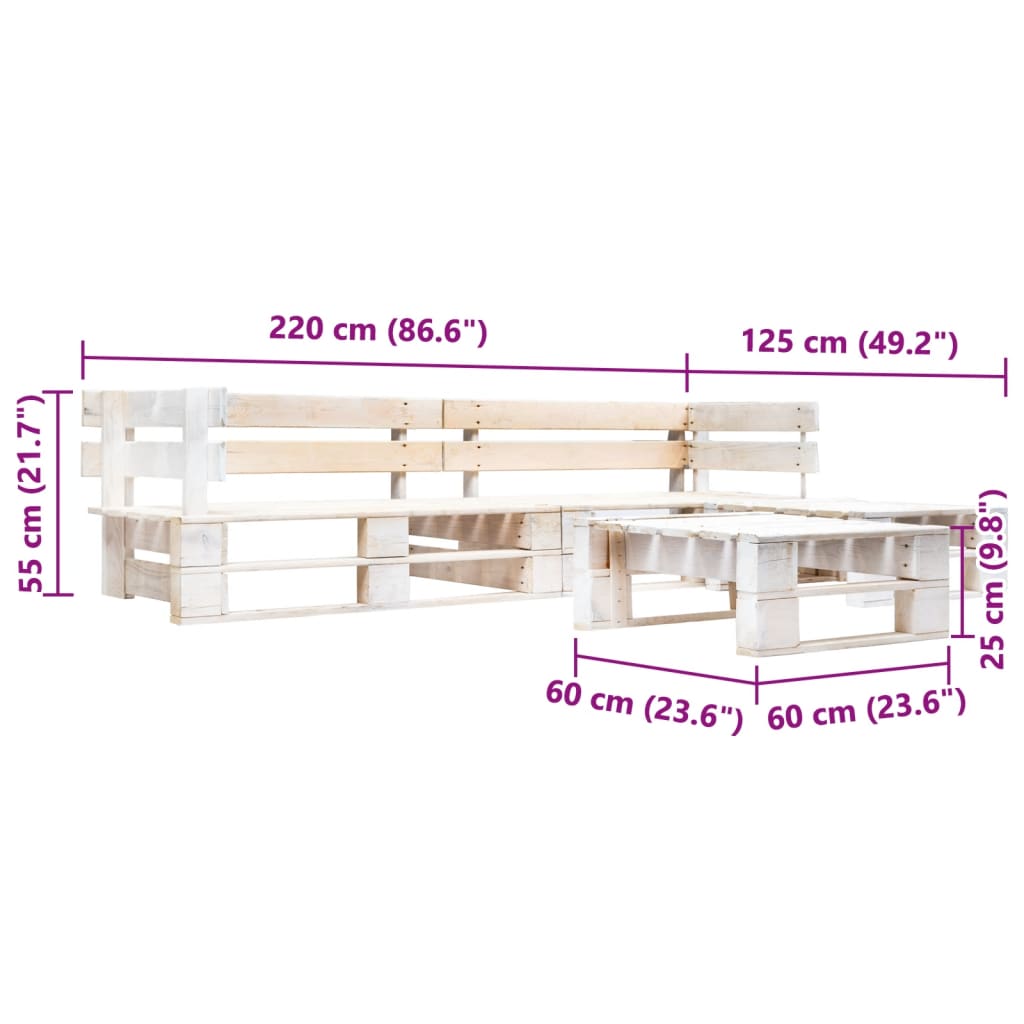 vidaXL Ensemble de canapés de jardin palette 4 pcs Bois Blanc