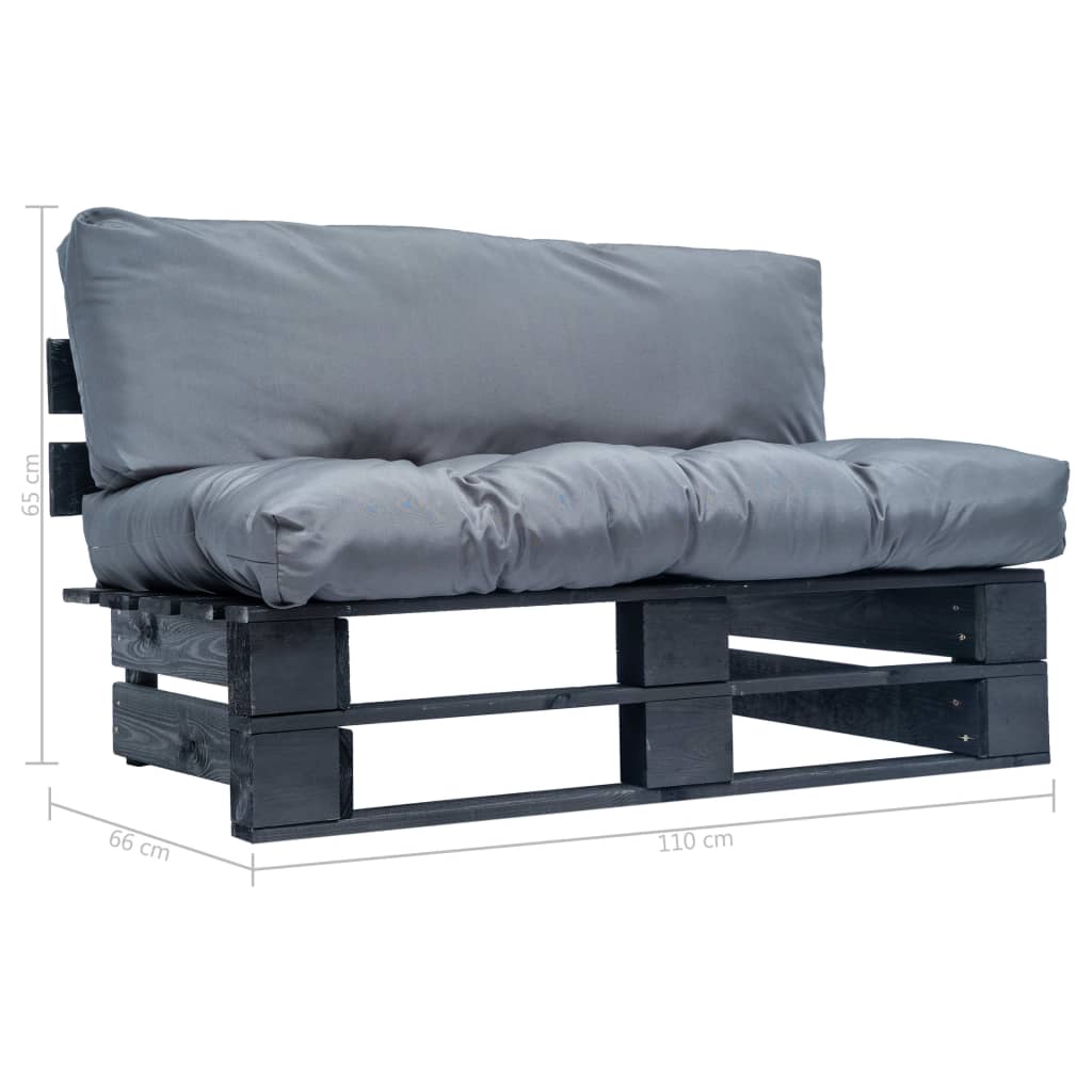 vidaXL Garten-Palettensofa mit Kissen in Grau Kiefernholz