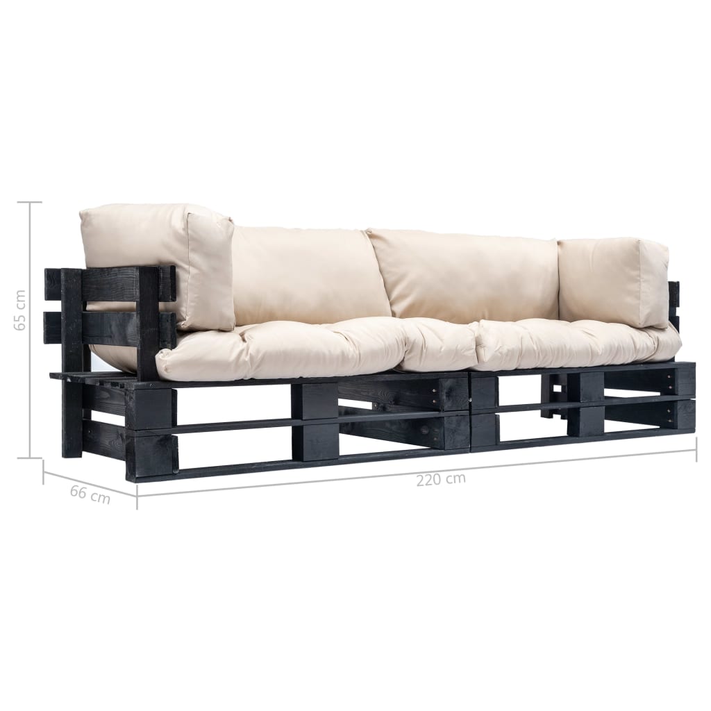 vidaXL 2-tlg. Outdoor-Sofa-Set Paletten Kissen Sandfarben Kiefernholz