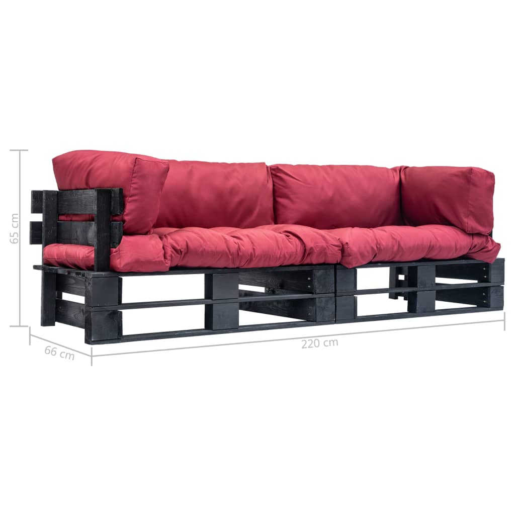 vidaXL 2-tlg. Outdoor-Sofa-Set Paletten mit Kissen in Rot Kiefernholz