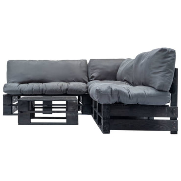 vidaXL 4-tlg. Garten-Lounge-Set aus Paletten mit Grauen Kissen Holz
