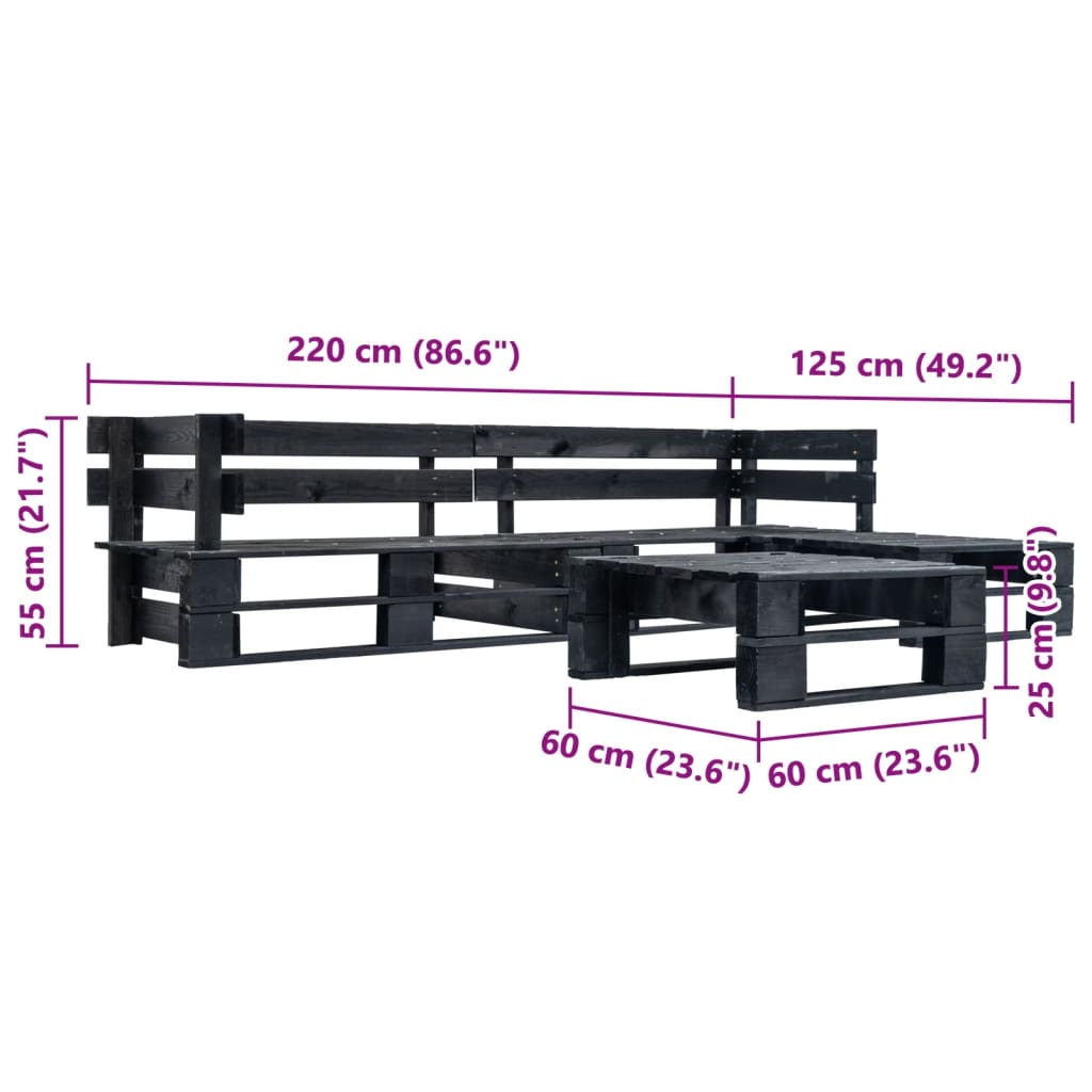 vidaXL Ensemble de canapés de jardin sur palette 4 pcs Bois Noir