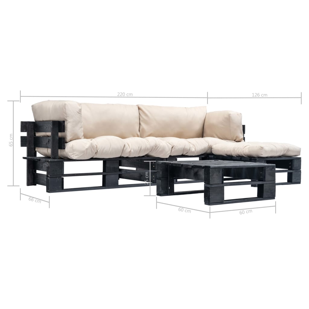 vidaXL 4-tlg. Paletten-Lounge-Set mit Kissen in Sandfarben Holz