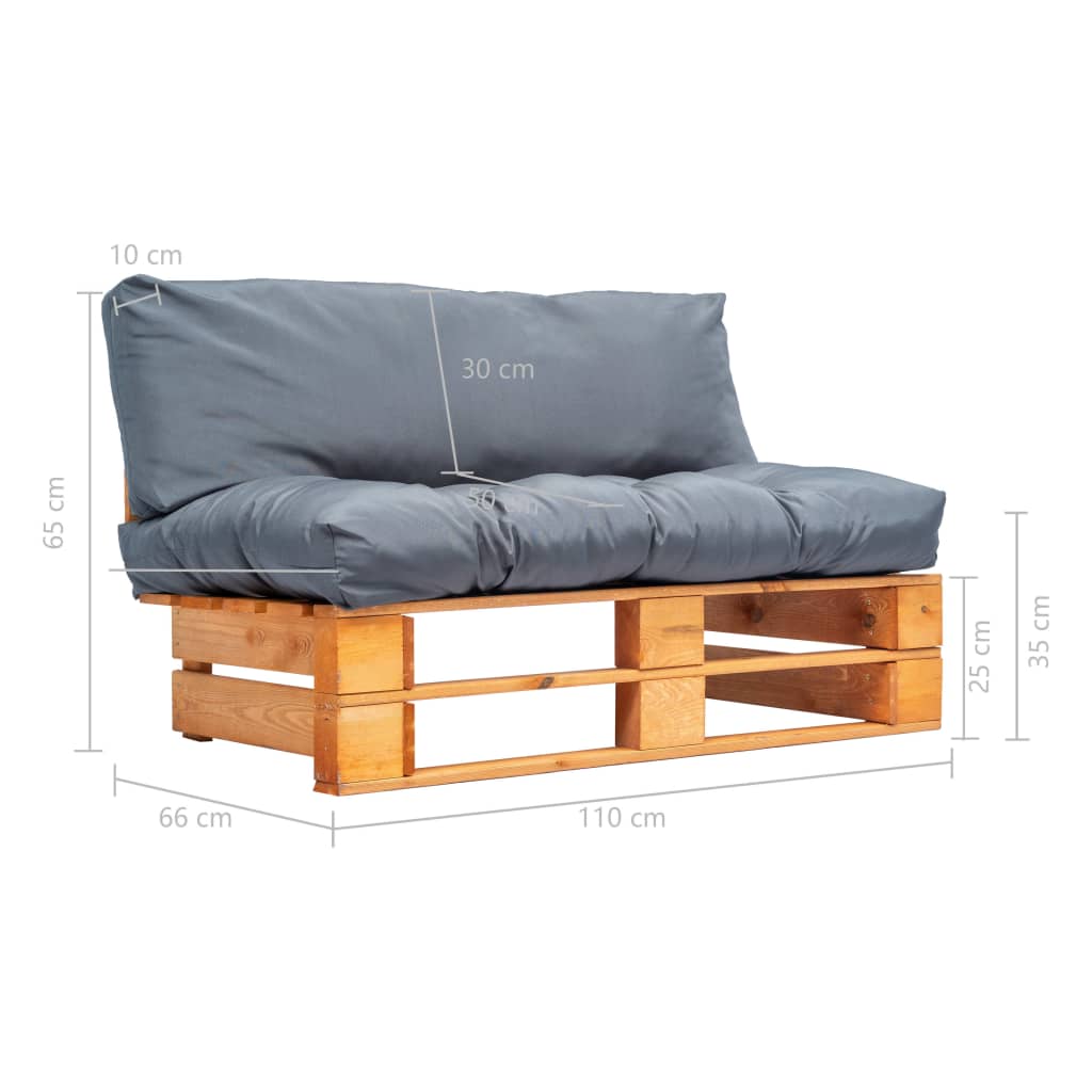 vidaXL Canapé d'extérieur palette avec coussins gris Bois de pin