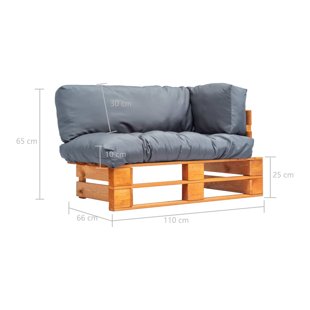 vidaXL Garten-Palettensofa mit Grauen Kissen Kiefernholz