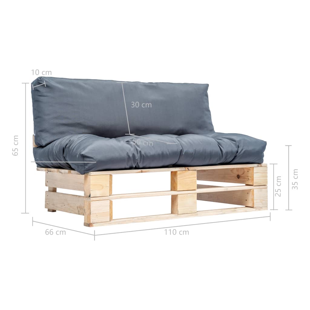 vidaXL Canapé d'extérieur palette avec coussins gris Bois de pin