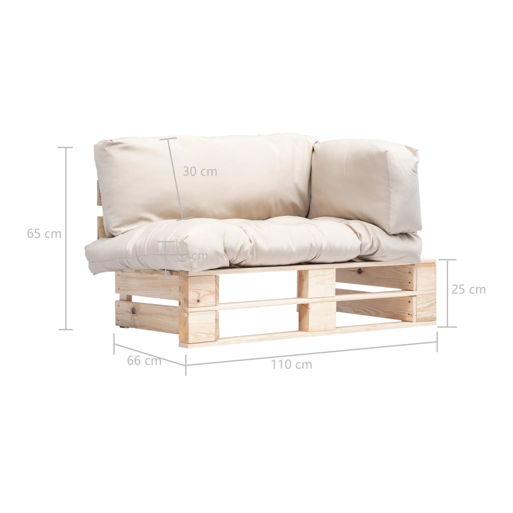 vidaXL Outdoor-Sofa Paletten mit Kissen in Sandfarben Kiefernholz