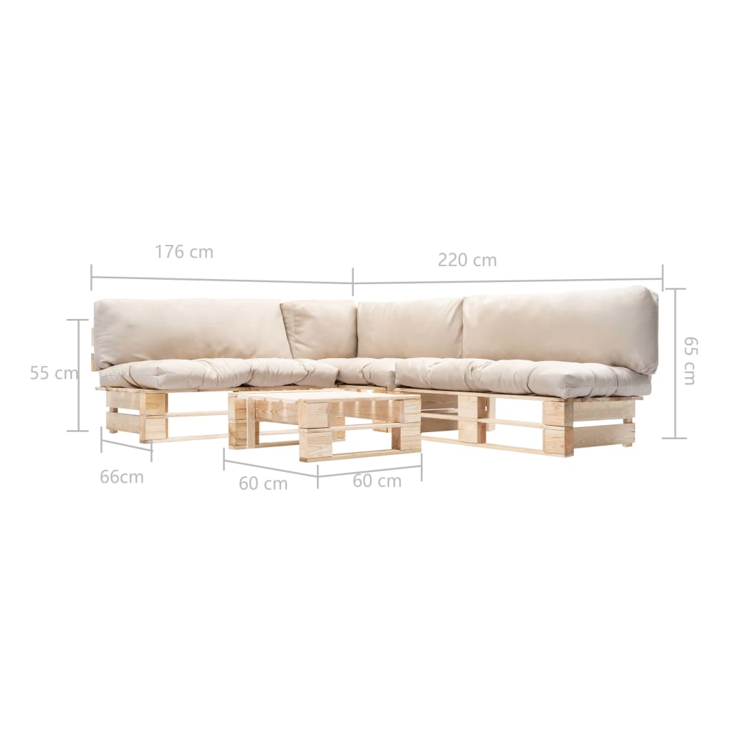 vidaXL 4-tlg. Paletten-Lounge-Set mit Kissen in Sandfarben Holz