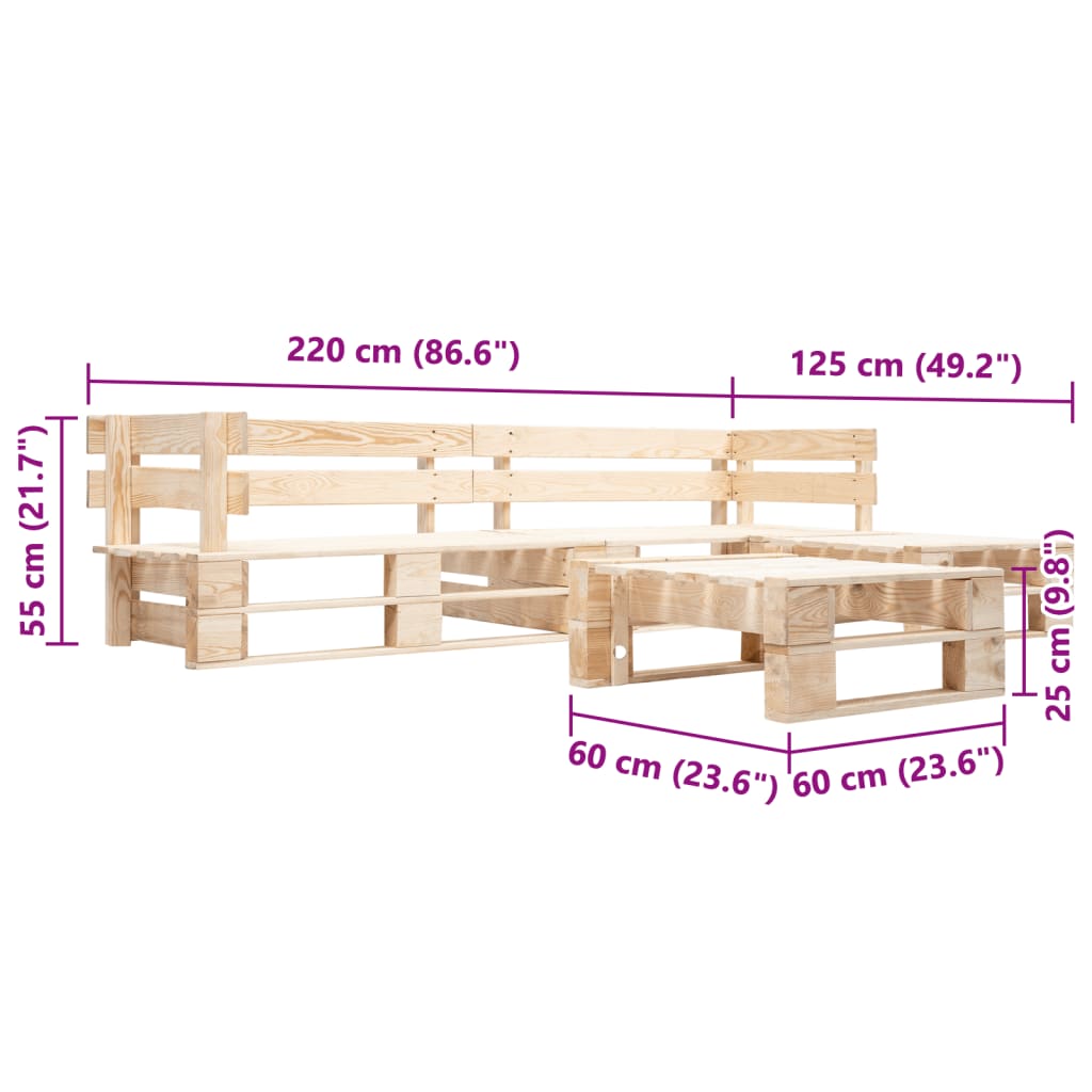 vidaXL Salon de jardin 4 pcs en palettes Bois Naturel