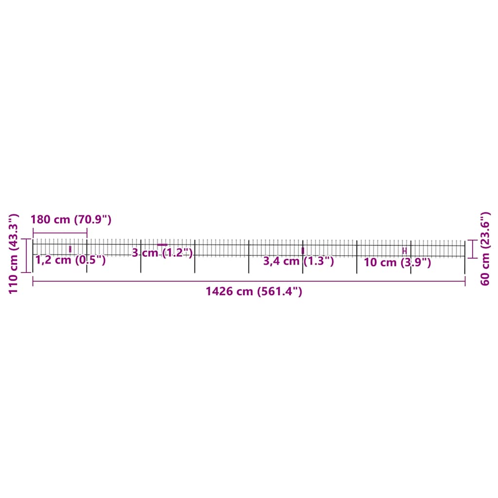 vidaXL Clôture de jardin avec lance en acier 1426 x 60 cm Noir