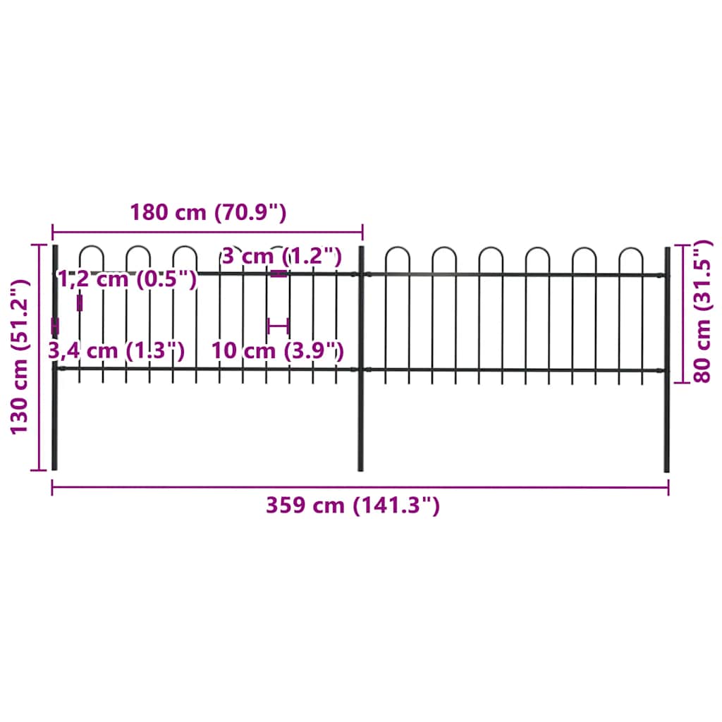 vidaXL Clôture de jardin avec arche en acier 359 x 80 cm noir