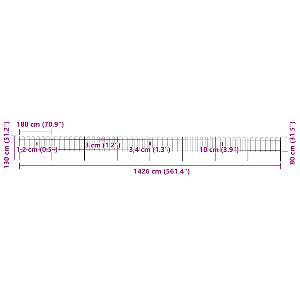 Gartenzaun mit Rundbogen Stahl 1426 x 80 cm Schwarz
