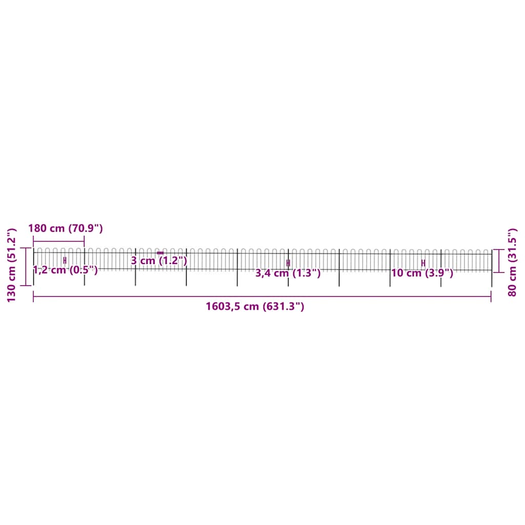 Gartenzaun mit Rundbogen Stahl 1603,5 x 80 cm Schwarz