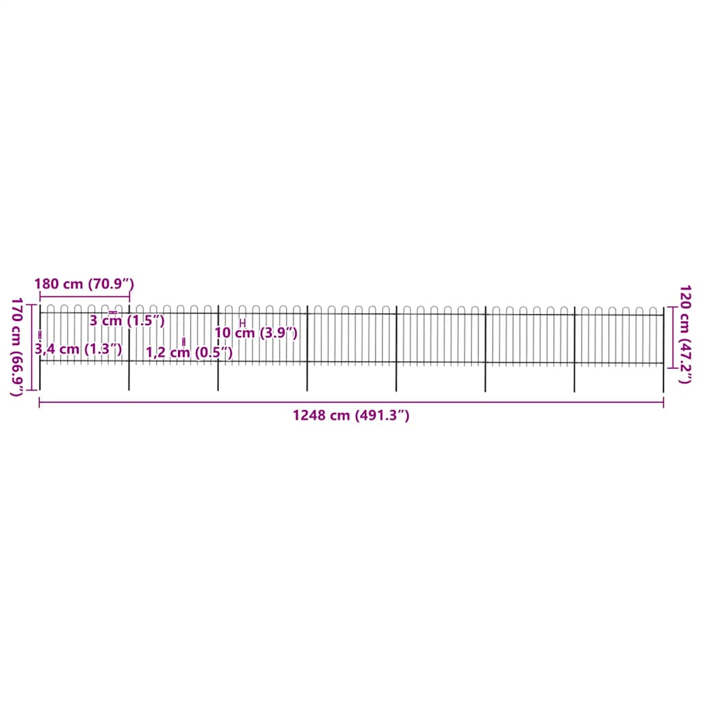 vidaXL Clôture de jardin avec arche en acier 1248 x 120 cm Noir