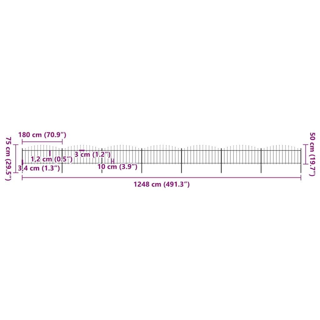 vidaXL Clôture de jardin en acier avec pointes (0,5 - 0,75) x 11,9 m Noir