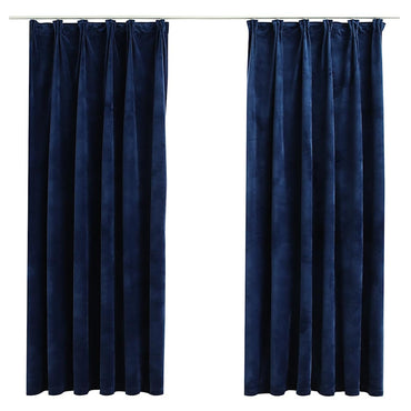 vidaXL Rideaux Occultants à Crochets 2 pcs Velours Bleu Foncé 140x175cm