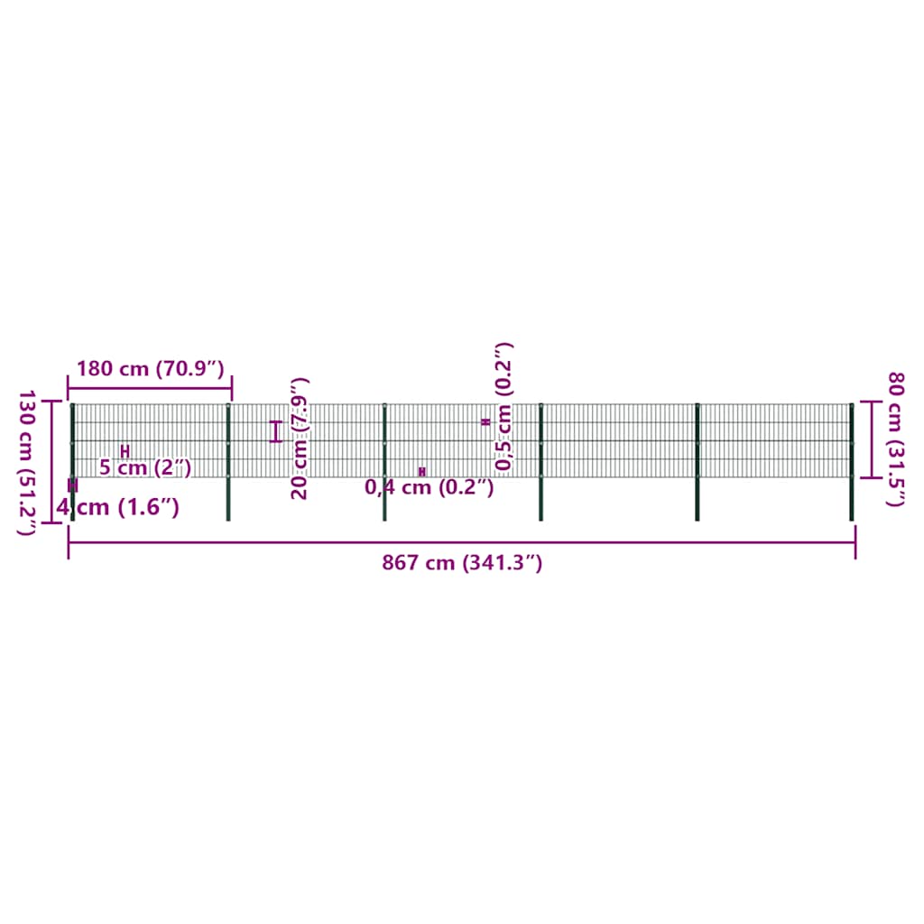 Zaunelement mit Pfosten Eisen 867 x 80 cm Grün
