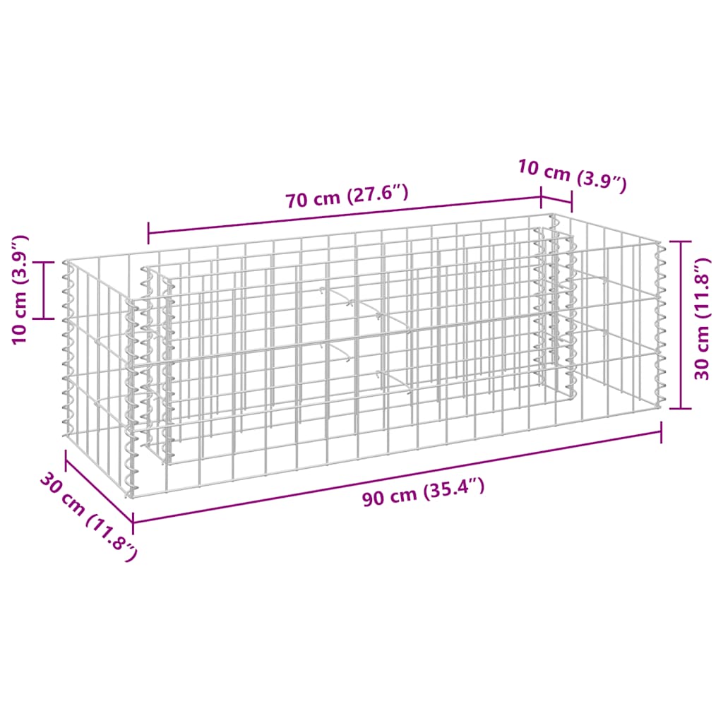 vidaXL Gabionen-Hochbeet Verzinkter Stahl 90×30×30 cm